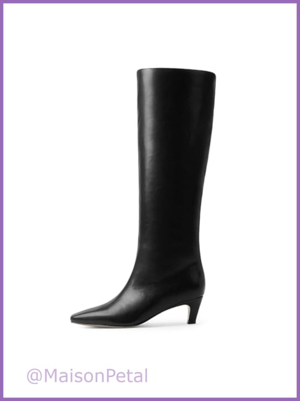 Kitten Heel Knee High Boots Square Toe Tall PU Leather